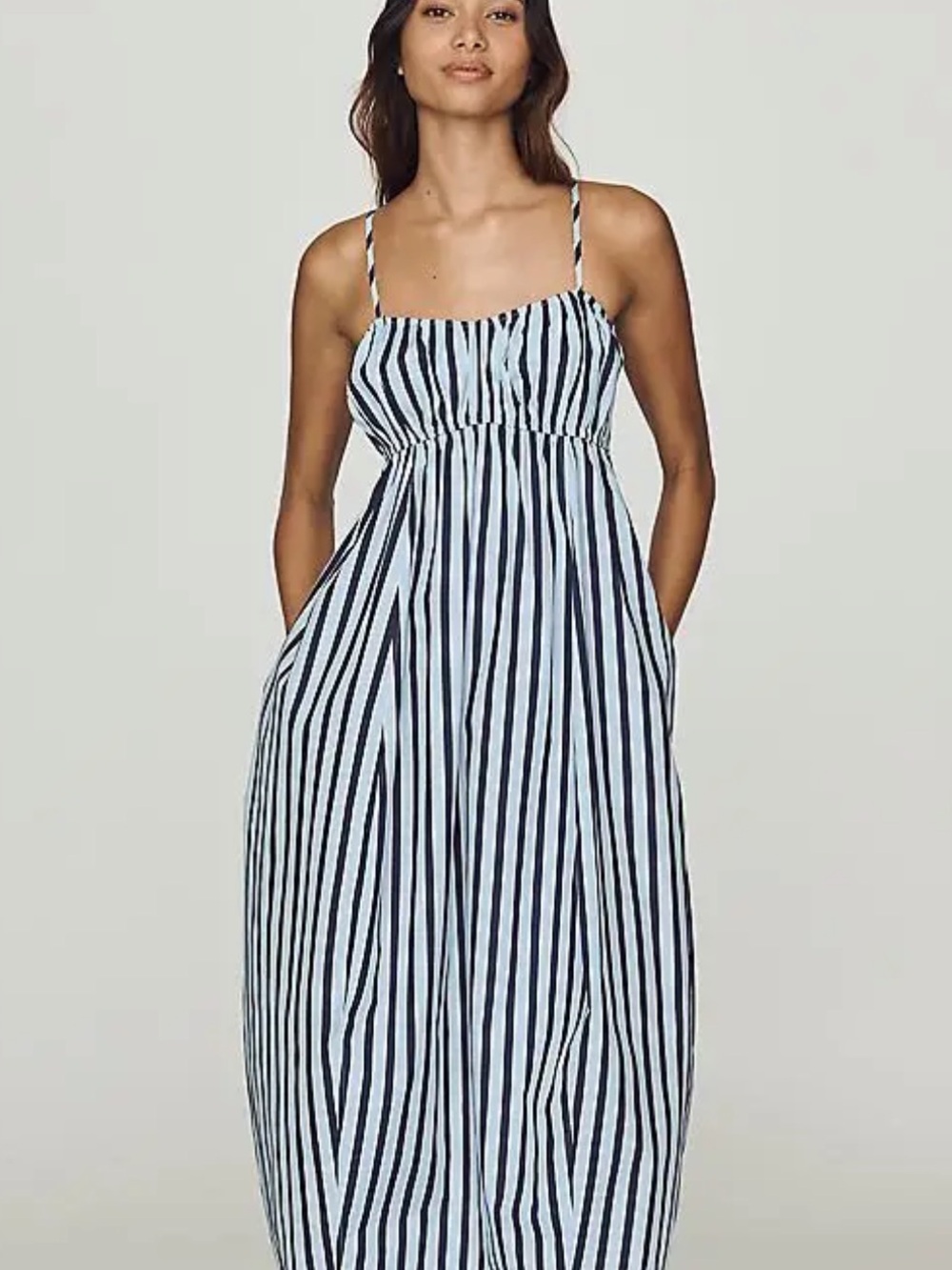 Anthropologie Black & White Striped Spaghetti-Strap Maxi Dress